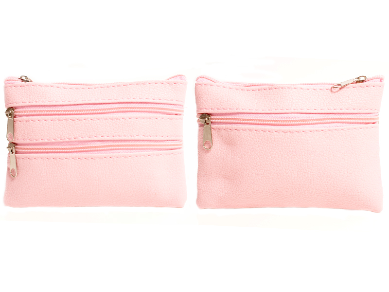 (image for) 1506 Grained PU Purse with 4 Zips & Keyring BABY PINK